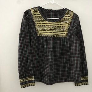 Jcrew Petite Embroidered Peasant Top in Plaid